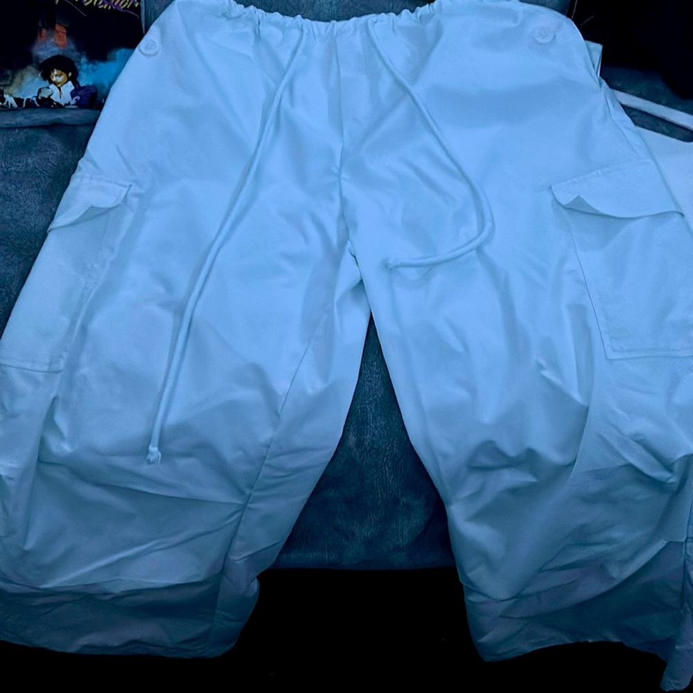 White Parachute Cargo Pants
